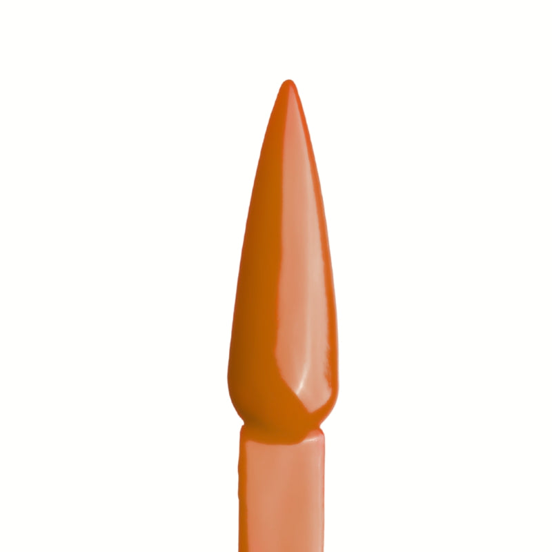 Swatch of Heavy Pumpkin Acrylic Powder applied to a nail tip, showcasing its rich, dark pumpkin color for bold and warm nail designs.

