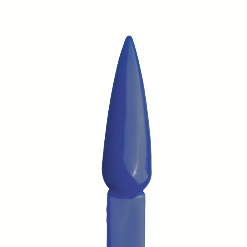 Swatch of Mariana Trench Acrylic Powder applied to a nail tip, showcasing its deep, dark navy tone for sleek nail designs.