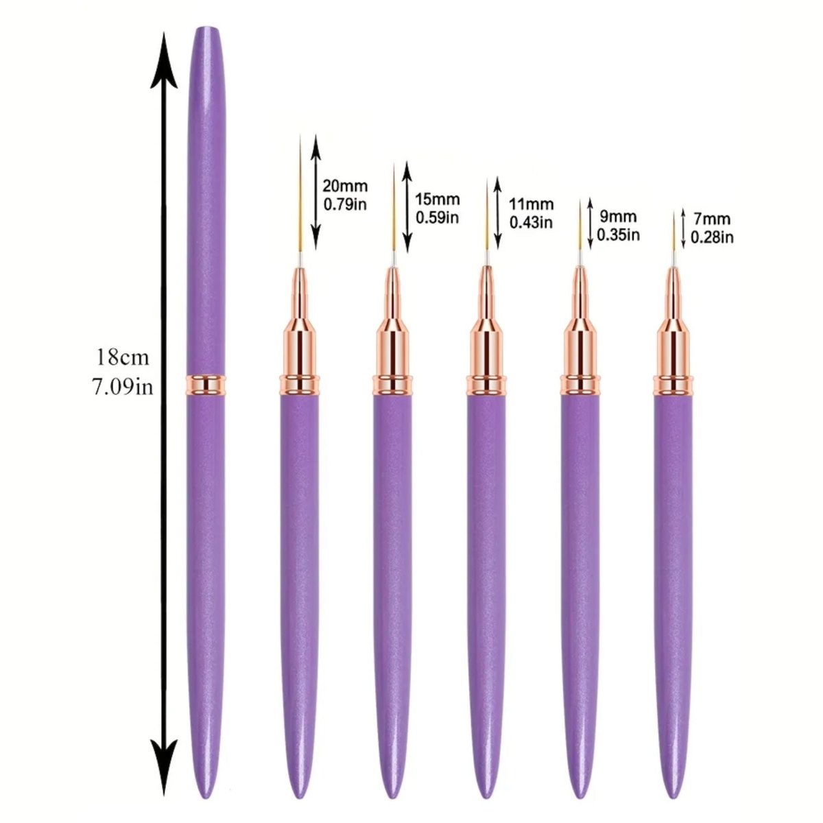 Liner Nail Art Brush | Set of 5 | Lilac - Hey Beautiful Nail Supplies